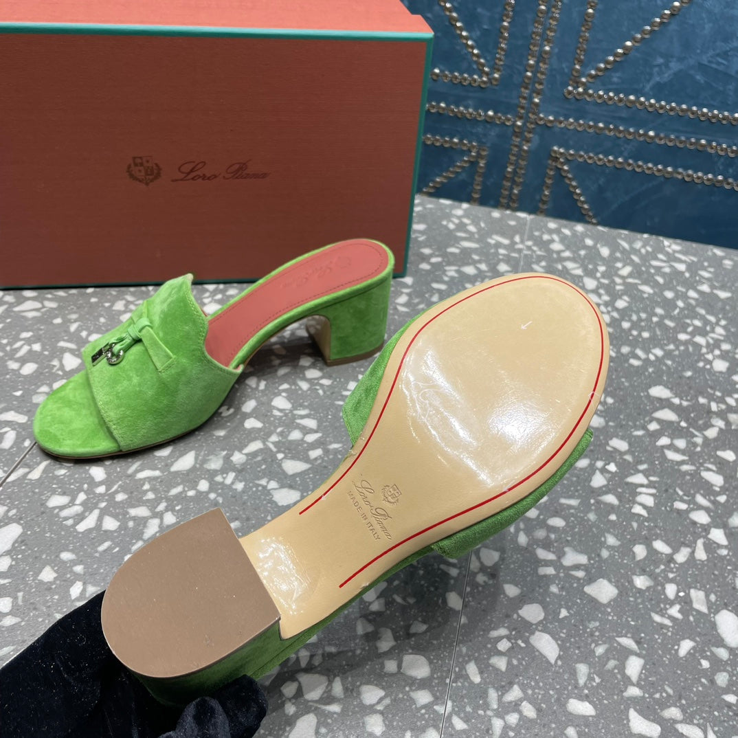 Summer Charms Mules 80 Green Suede Salmon Lambskin