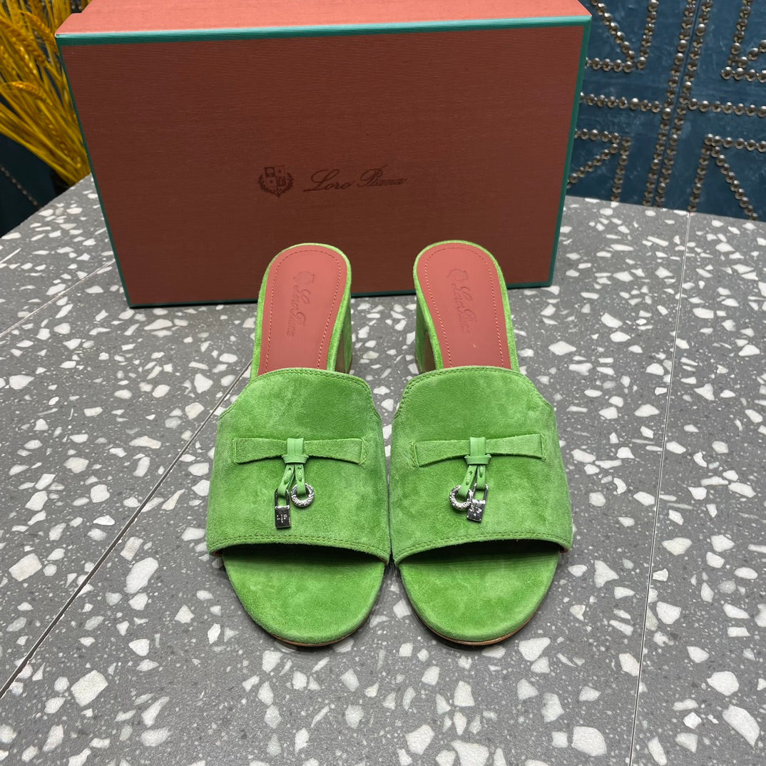 Summer Charms Mules 80 Green Suede Salmon Lambskin