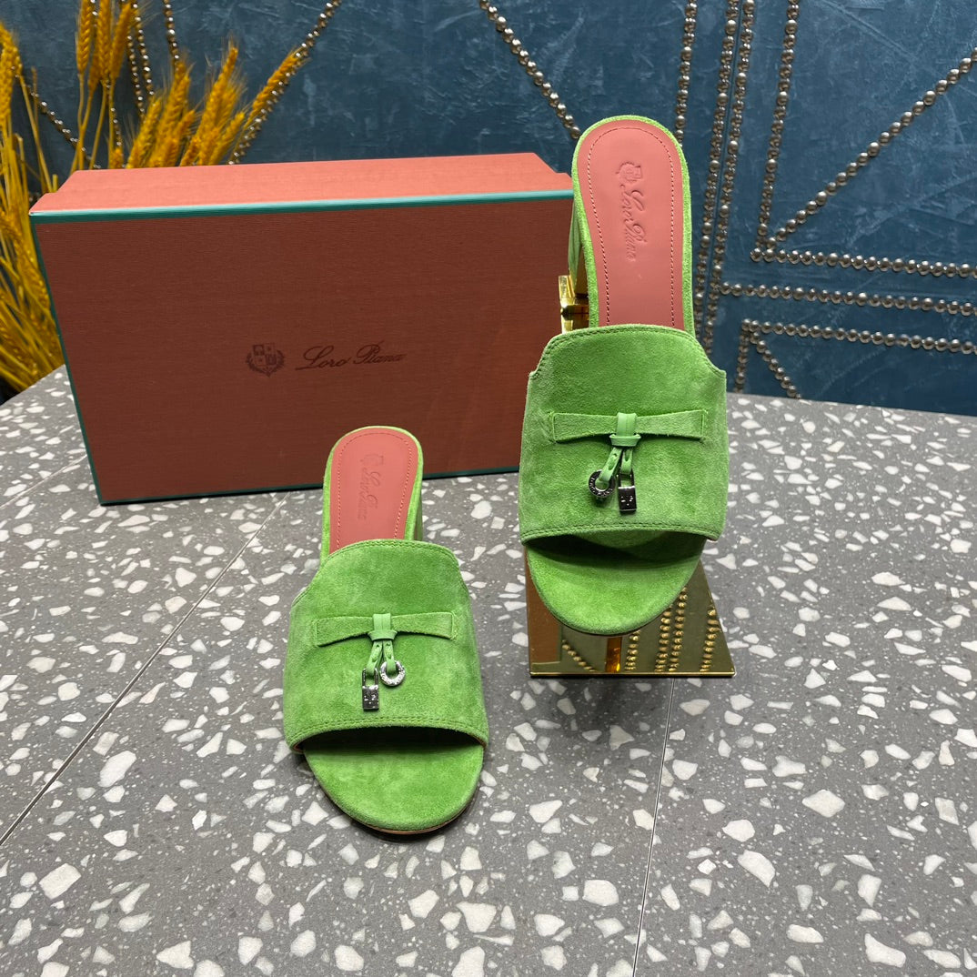 Summer Charms Mules 80 Green Suede Salmon Lambskin