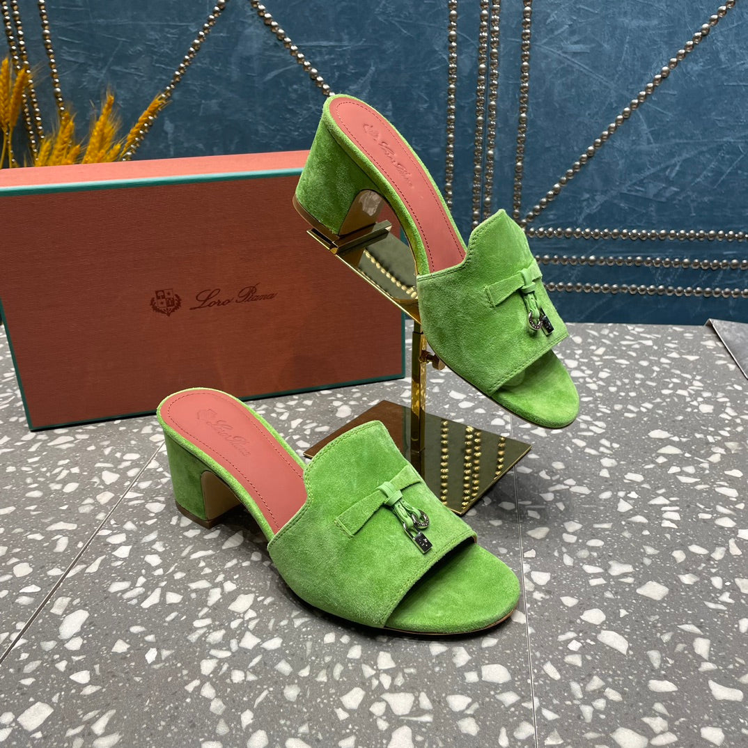 Summer Charms Mules 80 Green Suede Salmon Lambskin