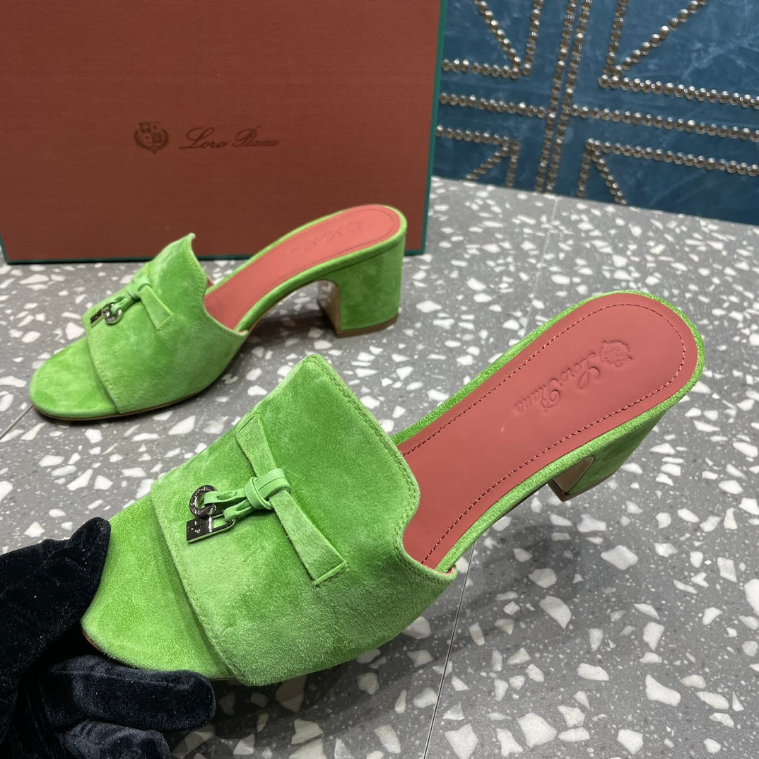 Summer Charms Mules 80 Green Suede Salmon Lambskin