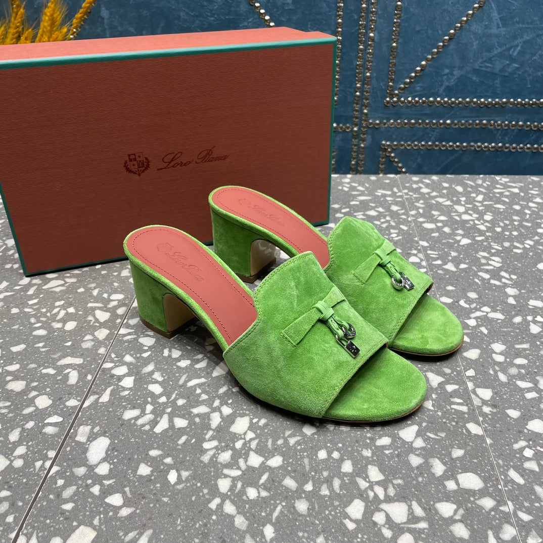 Summer Charms Mules 80 Green Suede Salmon Lambskin