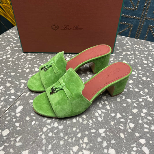 Summer Charms Mules 80 Green Suede Salmon Lambskin