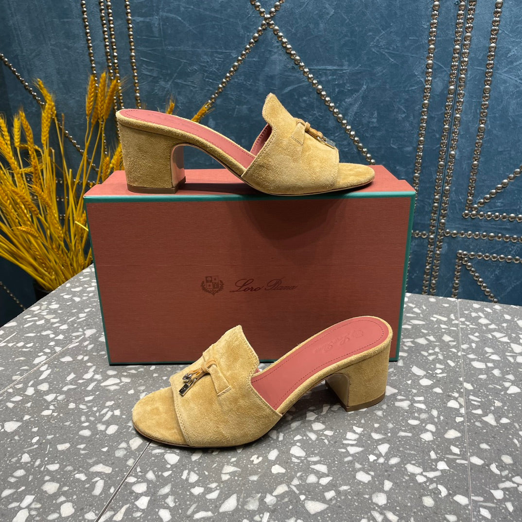 Summer Charms Mules 80 Gold Suede Salmon Lambskin