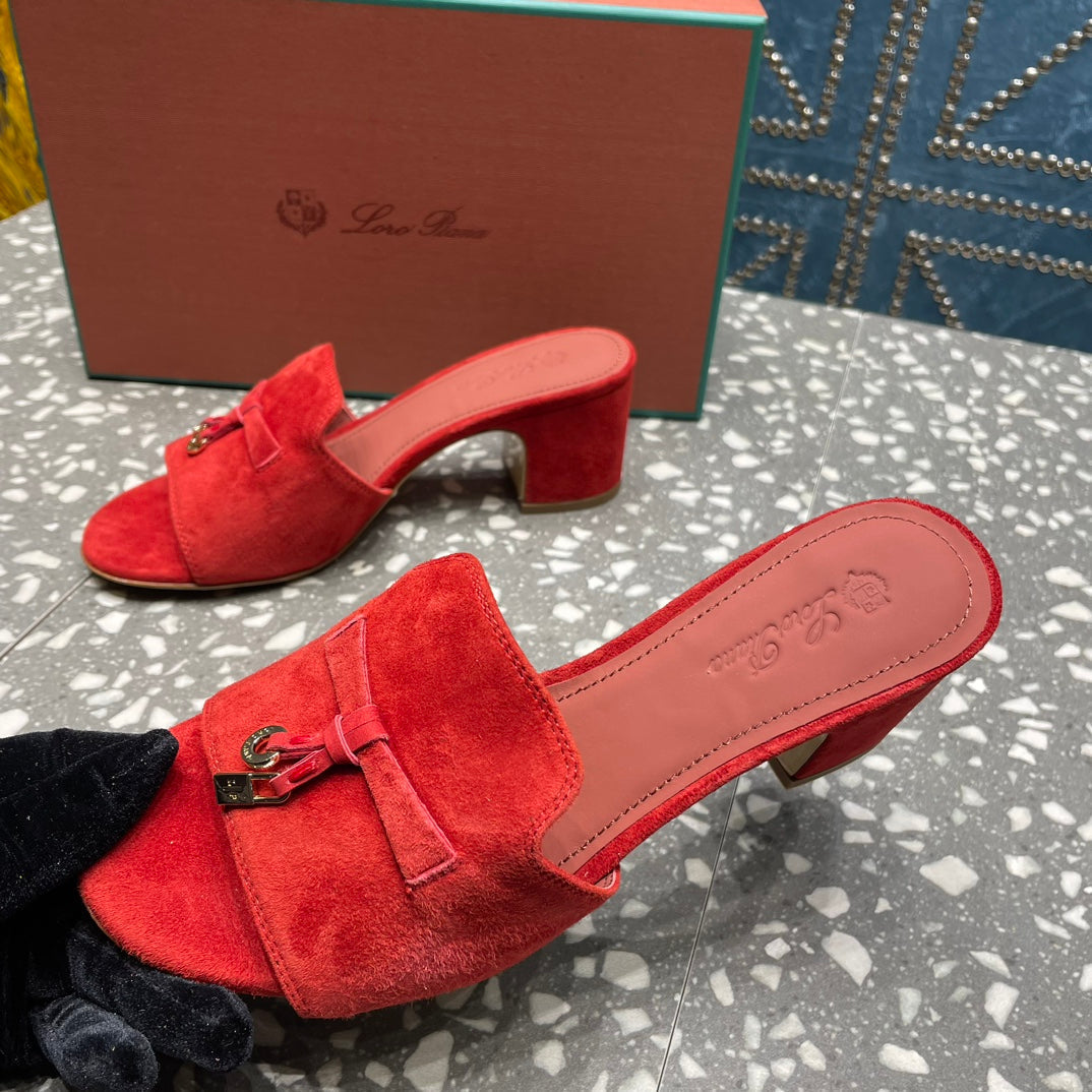 Summer Charms Mules 80 Red Suede Salmon Lambskin