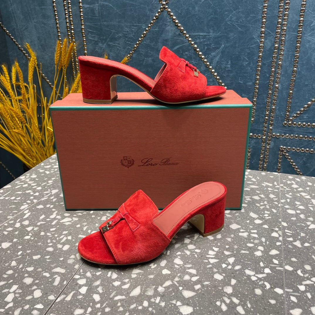 Summer Charms Mules 80 Red Suede Salmon Lambskin