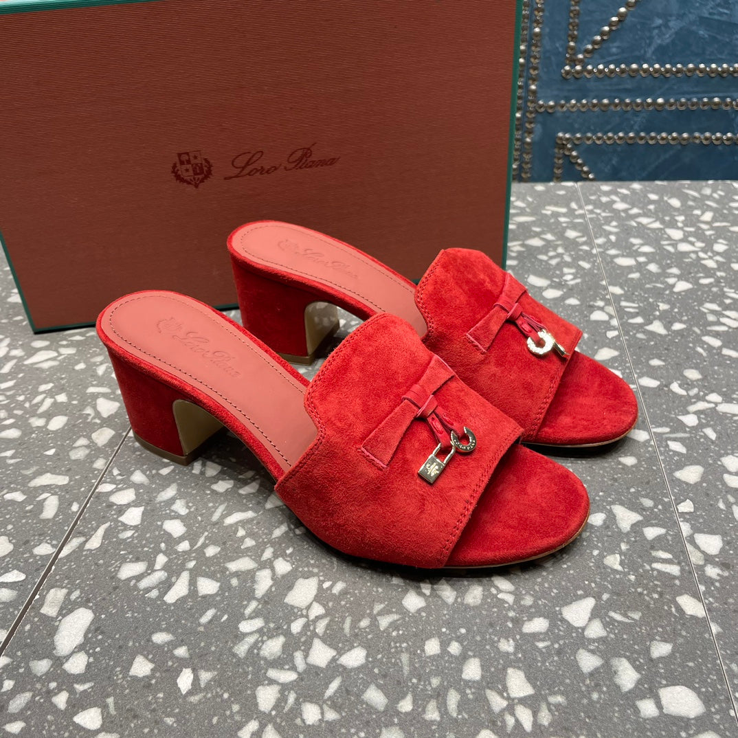 Summer Charms Mules 80 Red Suede Salmon Lambskin