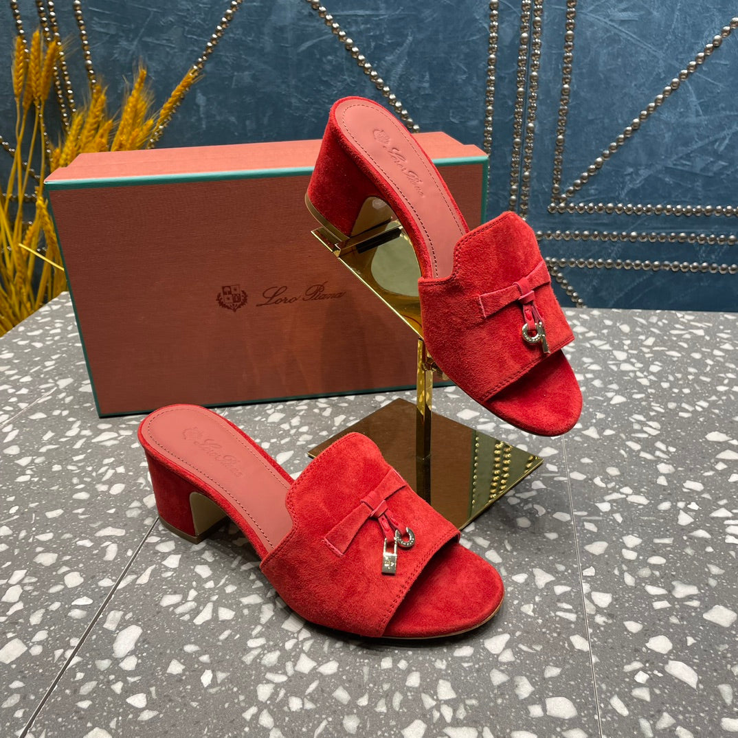 Summer Charms Mules 80 Red Suede Salmon Lambskin