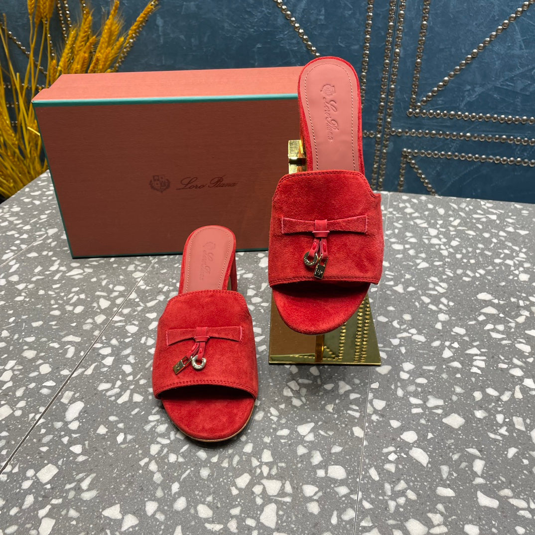 Summer Charms Mules 80 Red Suede Salmon Lambskin