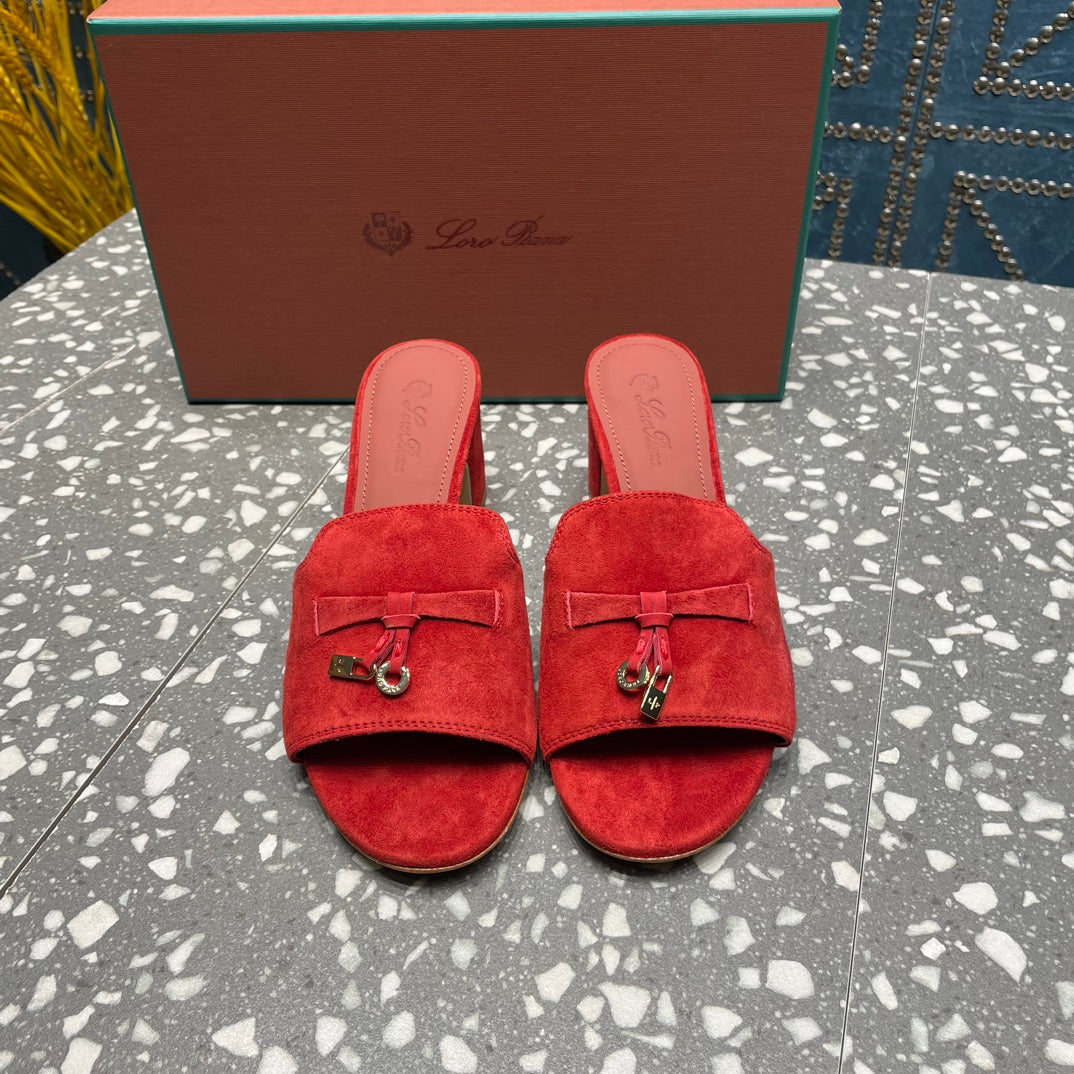 Summer Charms Mules 80 Red Suede Salmon Lambskin