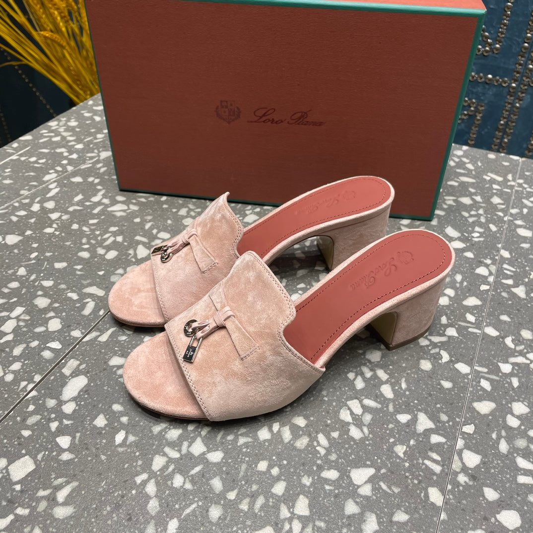 Summer Charms Mules 80 Petal Pink Suede Salmon Lambskin