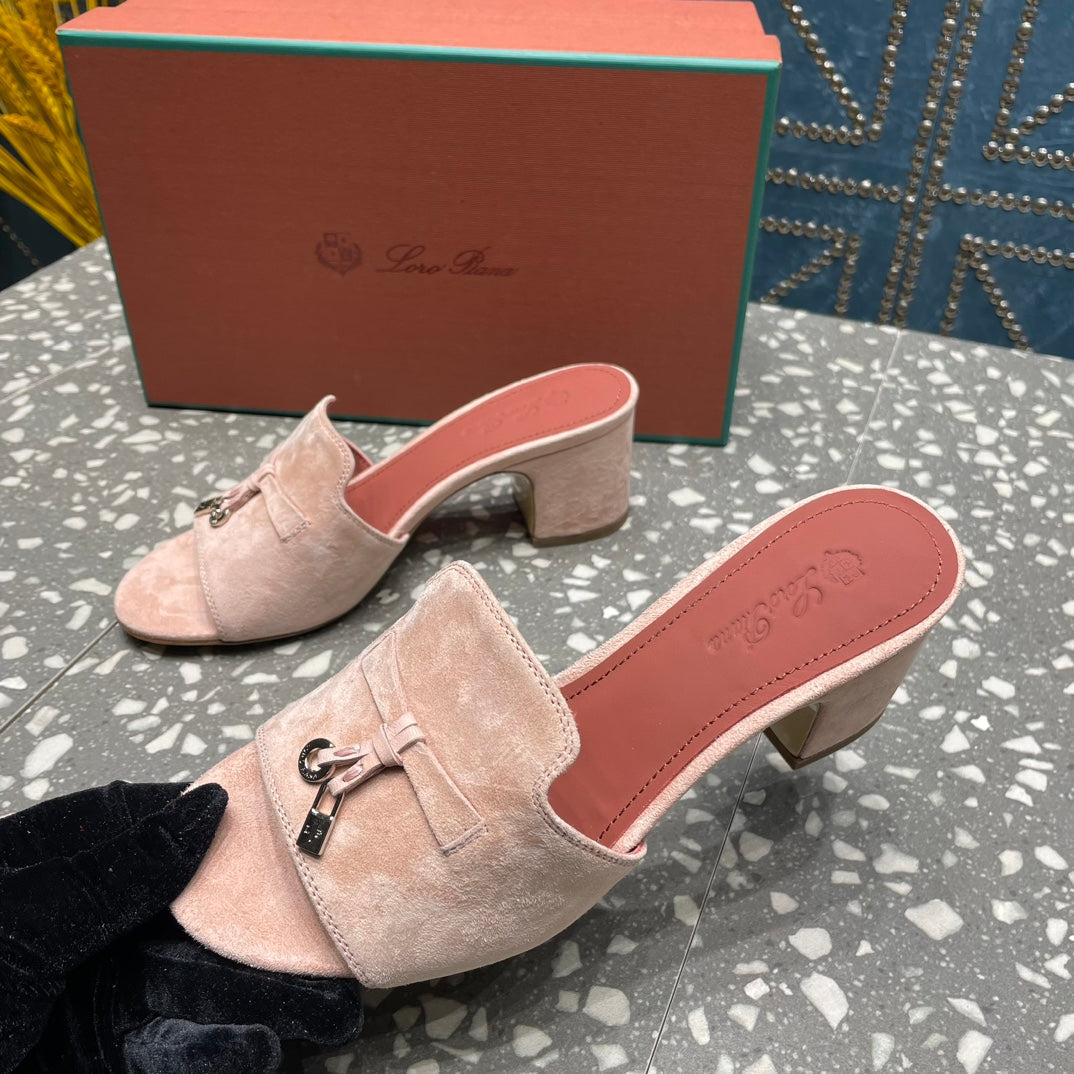 Summer Charms Mules 80 Petal Pink Suede Salmon Lambskin