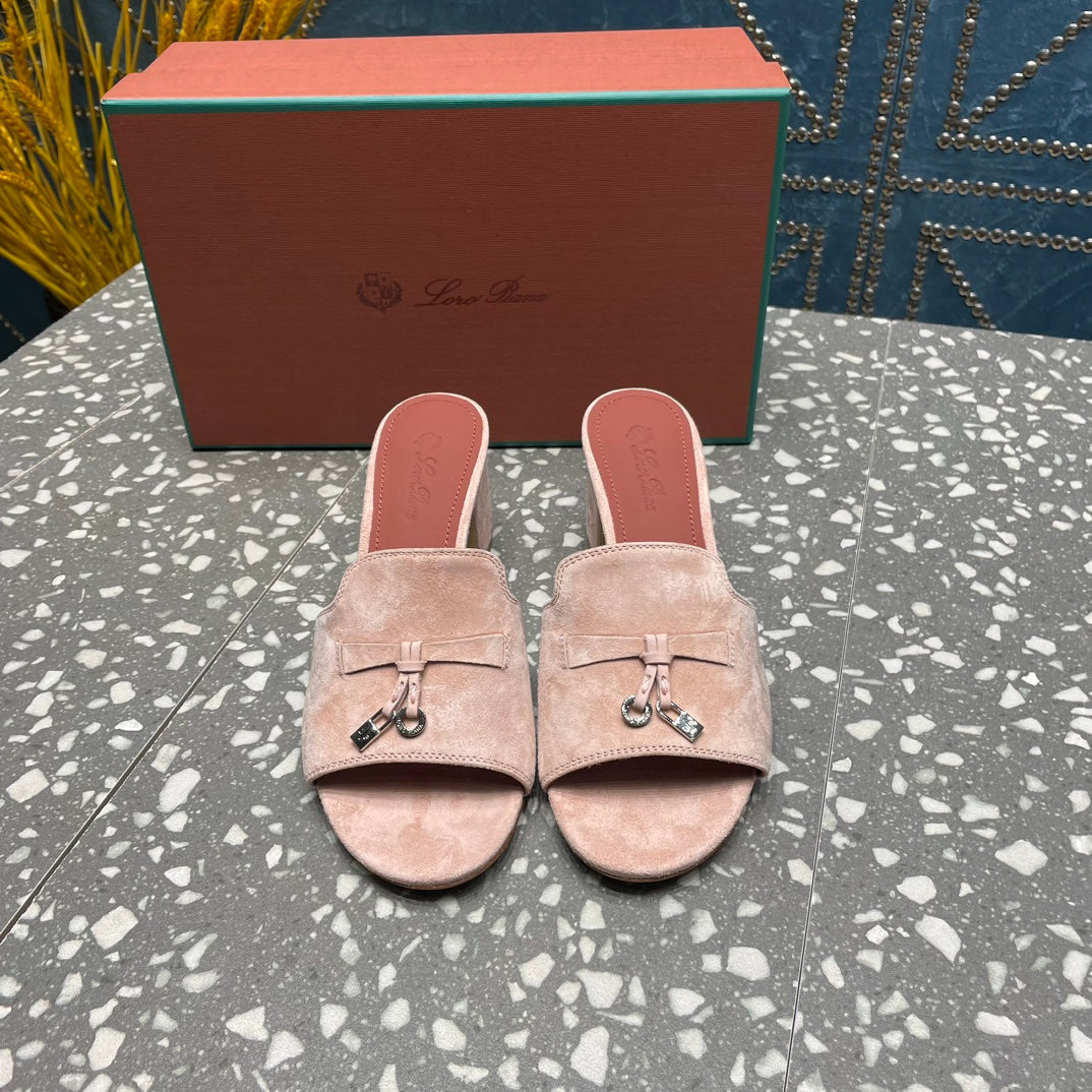 Summer Charms Mules 80 Petal Pink Suede Salmon Lambskin