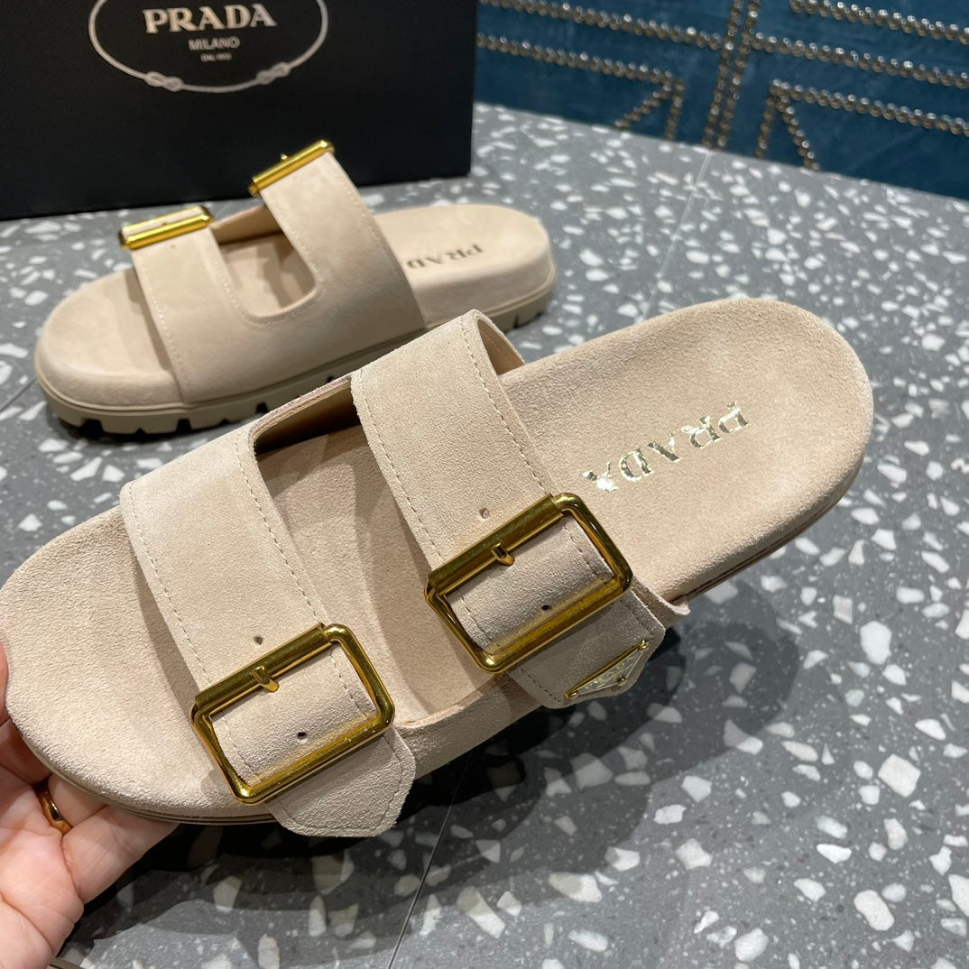 PRA STRAP SLIDES SANDALS BEIGE SUEDE