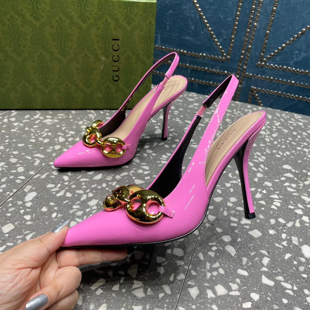 WOMEN'S SLINGBACK 10.5 CM IN FUSCIA PINK CALFSKIN