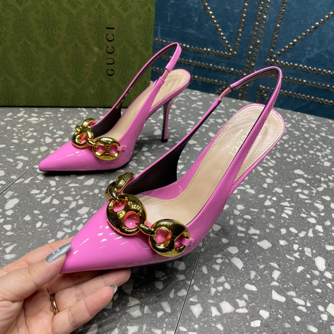 WOMEN'S SLINGBACK 10.5 CM IN FUSCIA PINK CALFSKIN