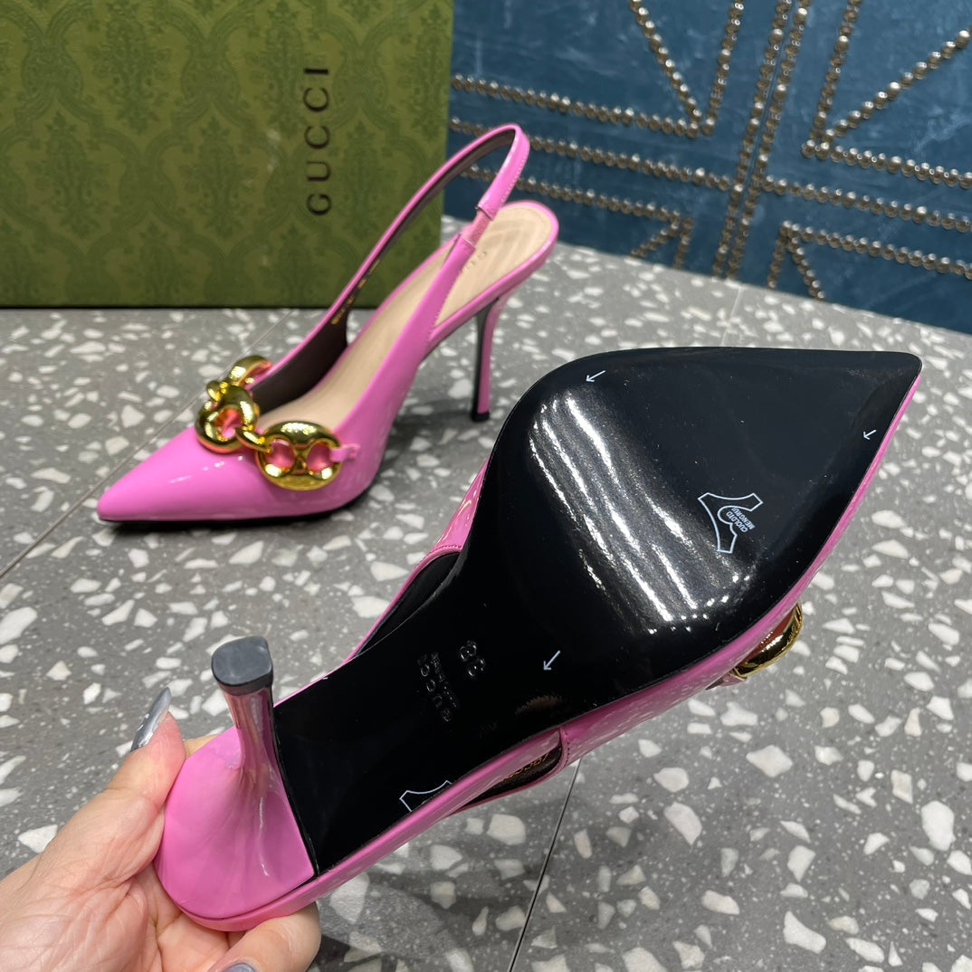 WOMEN'S SLINGBACK 10.5 CM IN FUSCIA PINK CALFSKIN