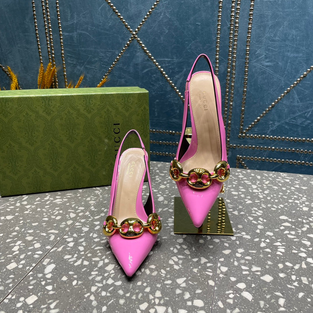 WOMEN'S SLINGBACK 10.5 CM IN FUSCIA PINK CALFSKIN