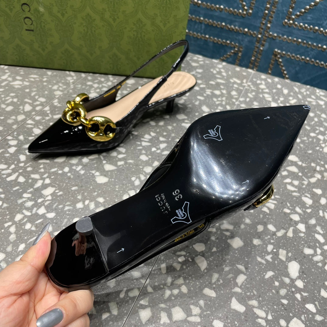 WOMEN'S SLINGBACK 45MM IN BLACK CALFSKIN