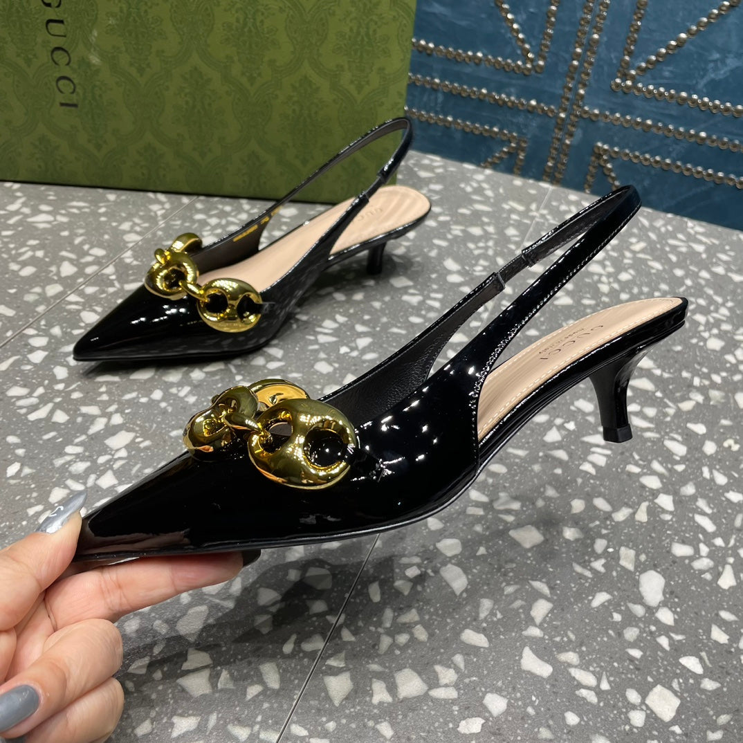 WOMEN'S SLINGBACK 45MM IN BLACK CALFSKIN