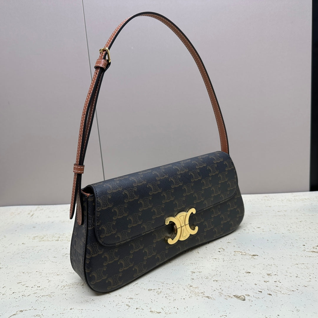 LOLA BAGUETTE BAG 28 IN DARK BROWN MONOGRAM CANVAS AND CALFSKIN