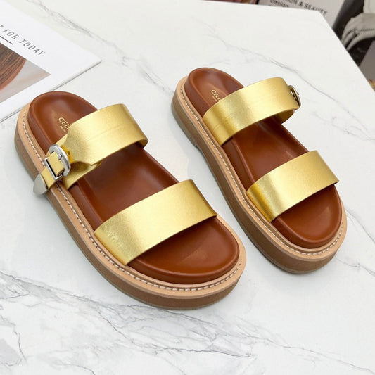 TWO-STRAP SANDALS IN GOLD CALFSKIN