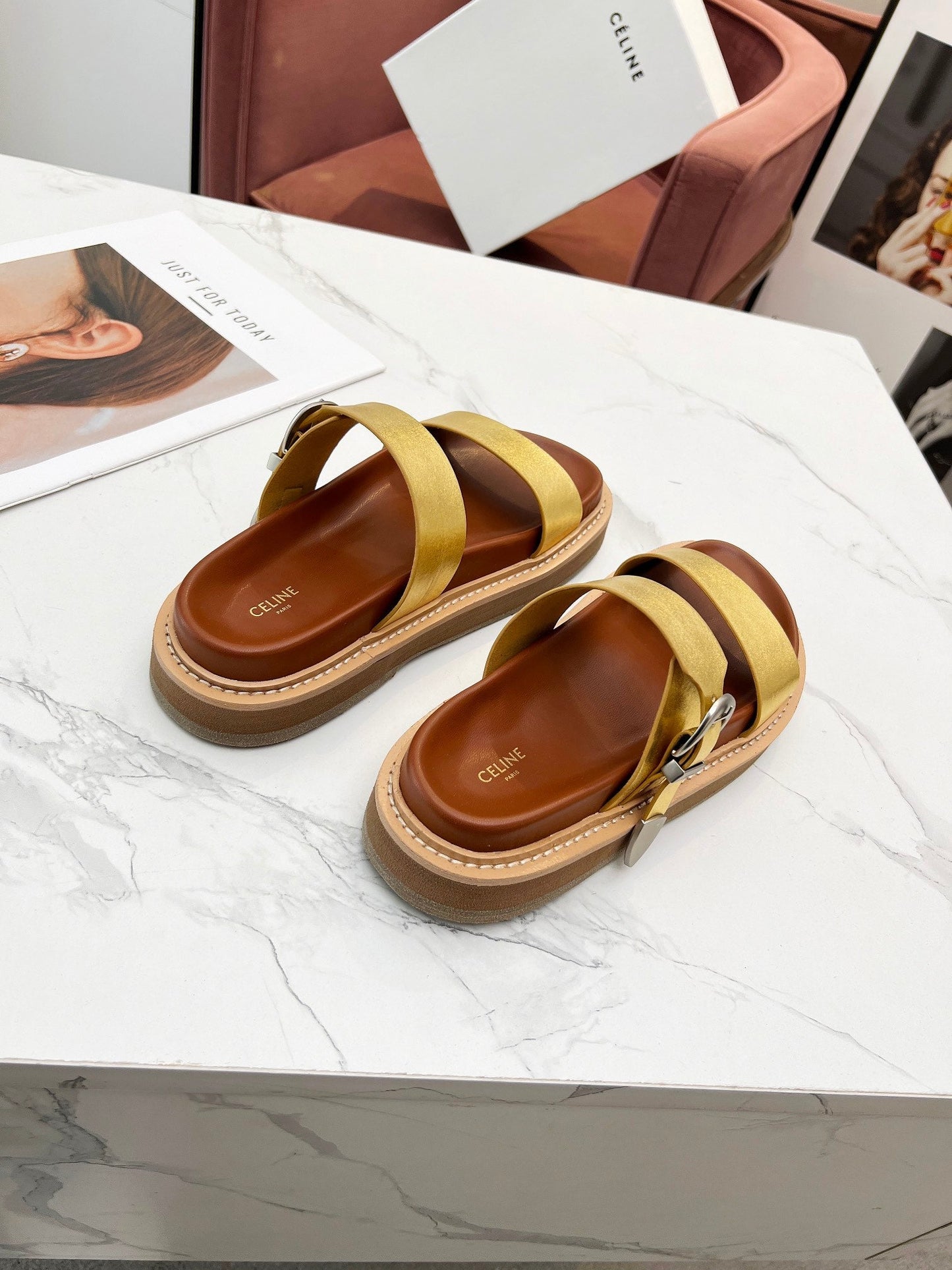 TWO-STRAP SANDALS IN GOLD CALFSKIN