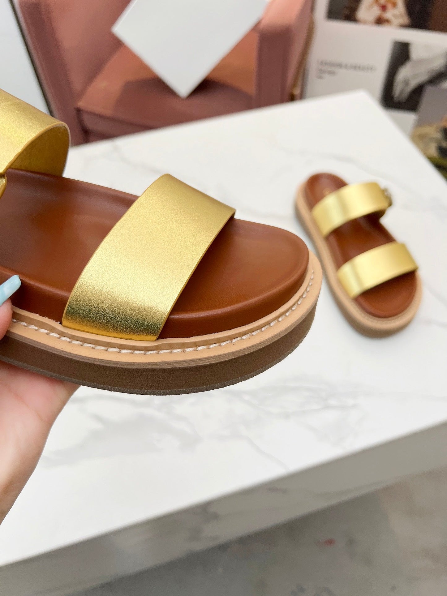 TWO-STRAP SANDALS IN GOLD CALFSKIN