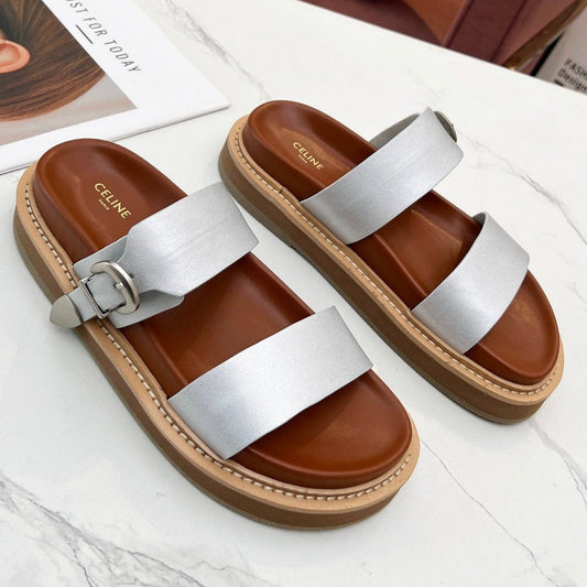 TWO-STRAP SANDALS IN SILVER CALFSKIN