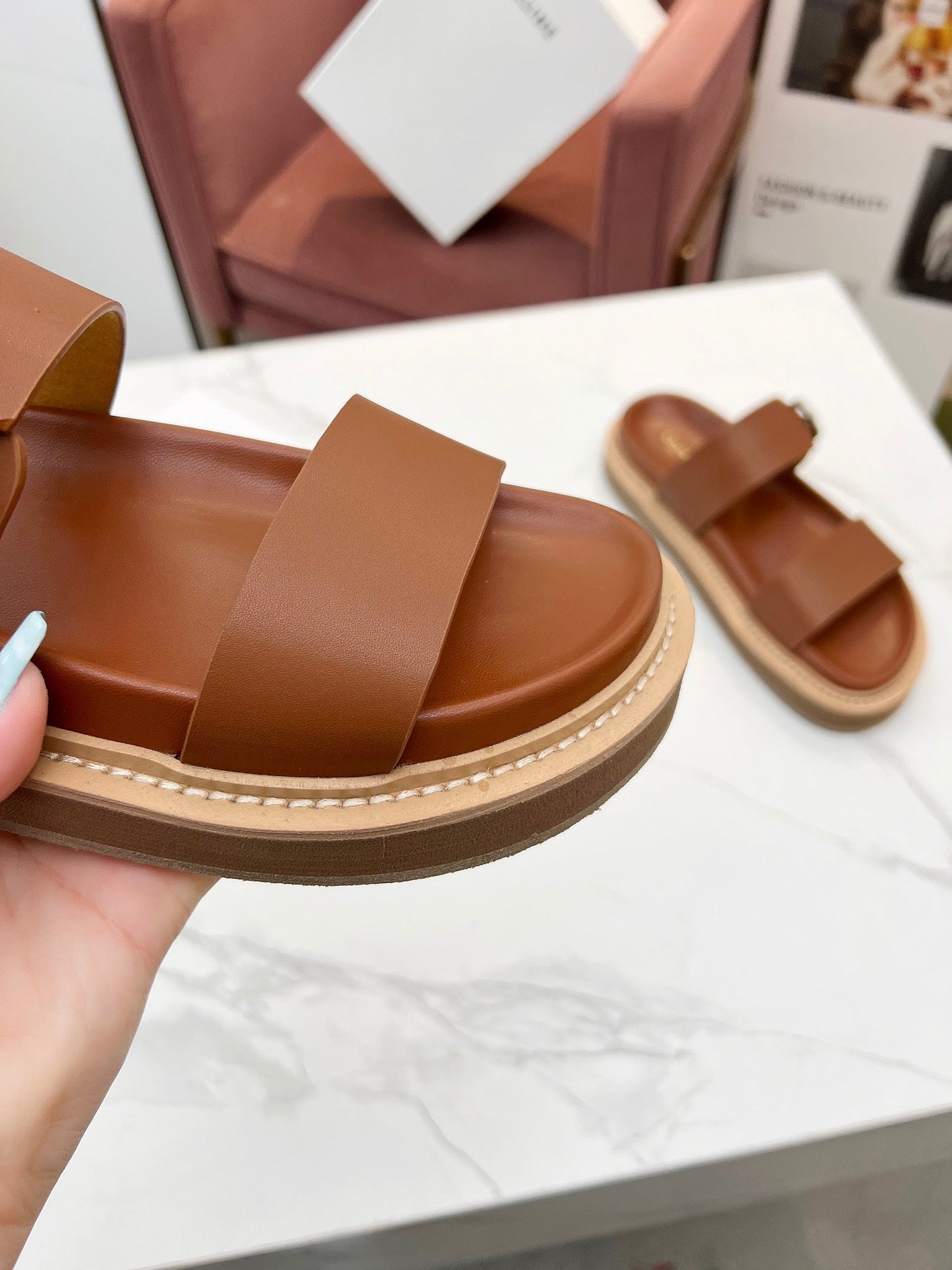 TWO-STRAP SANDALS IN BRONZE BROWN CALFSKIN