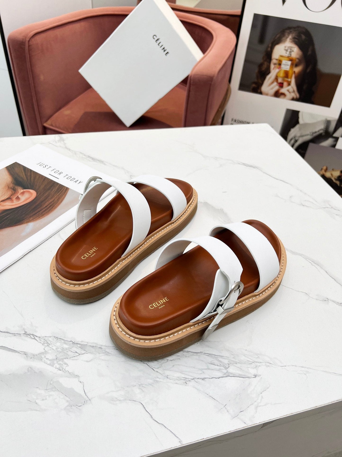 TWO-STRAP SANDALS IN WHITE CALFSKIN