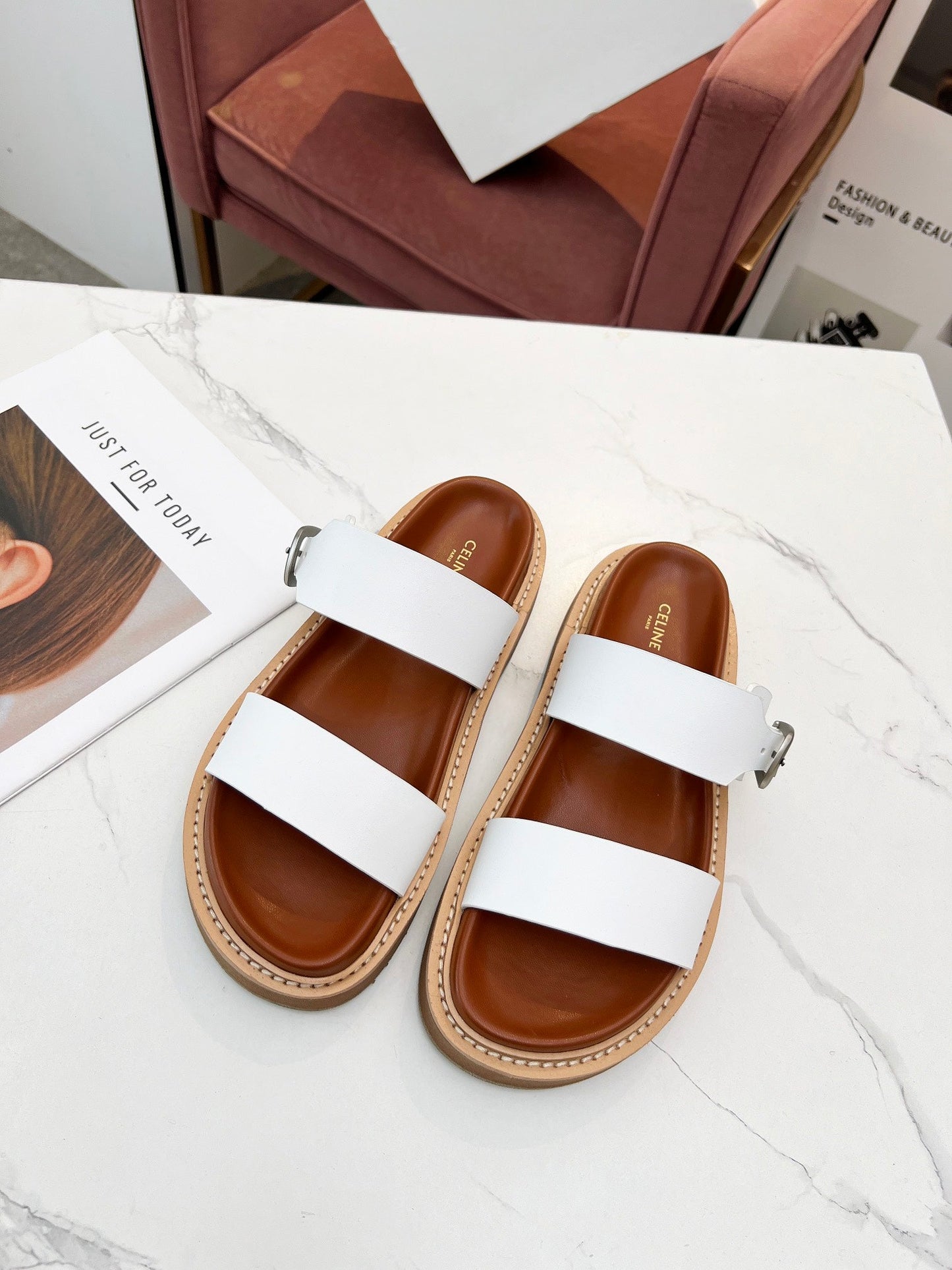 TWO-STRAP SANDALS IN WHITE CALFSKIN