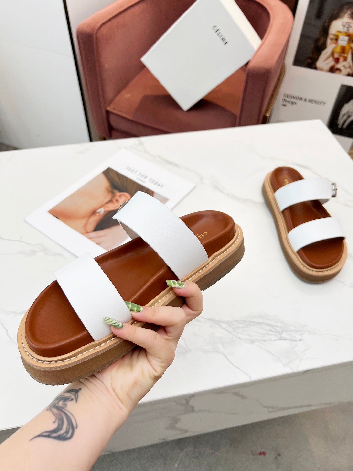 TWO-STRAP SANDALS IN WHITE CALFSKIN