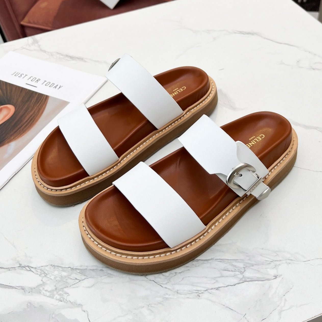 TWO-STRAP SANDALS IN WHITE CALFSKIN