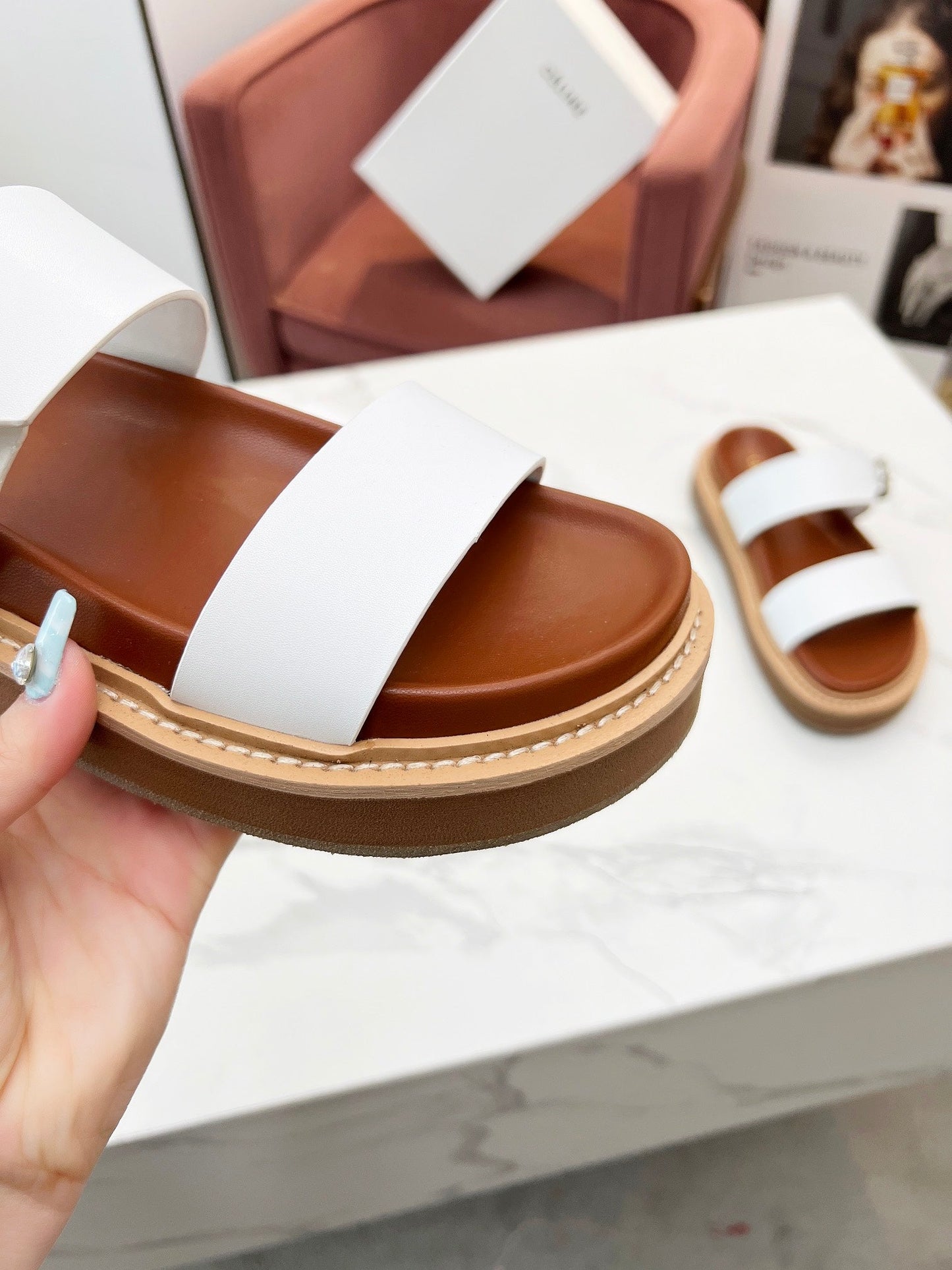 TWO-STRAP SANDALS IN WHITE CALFSKIN