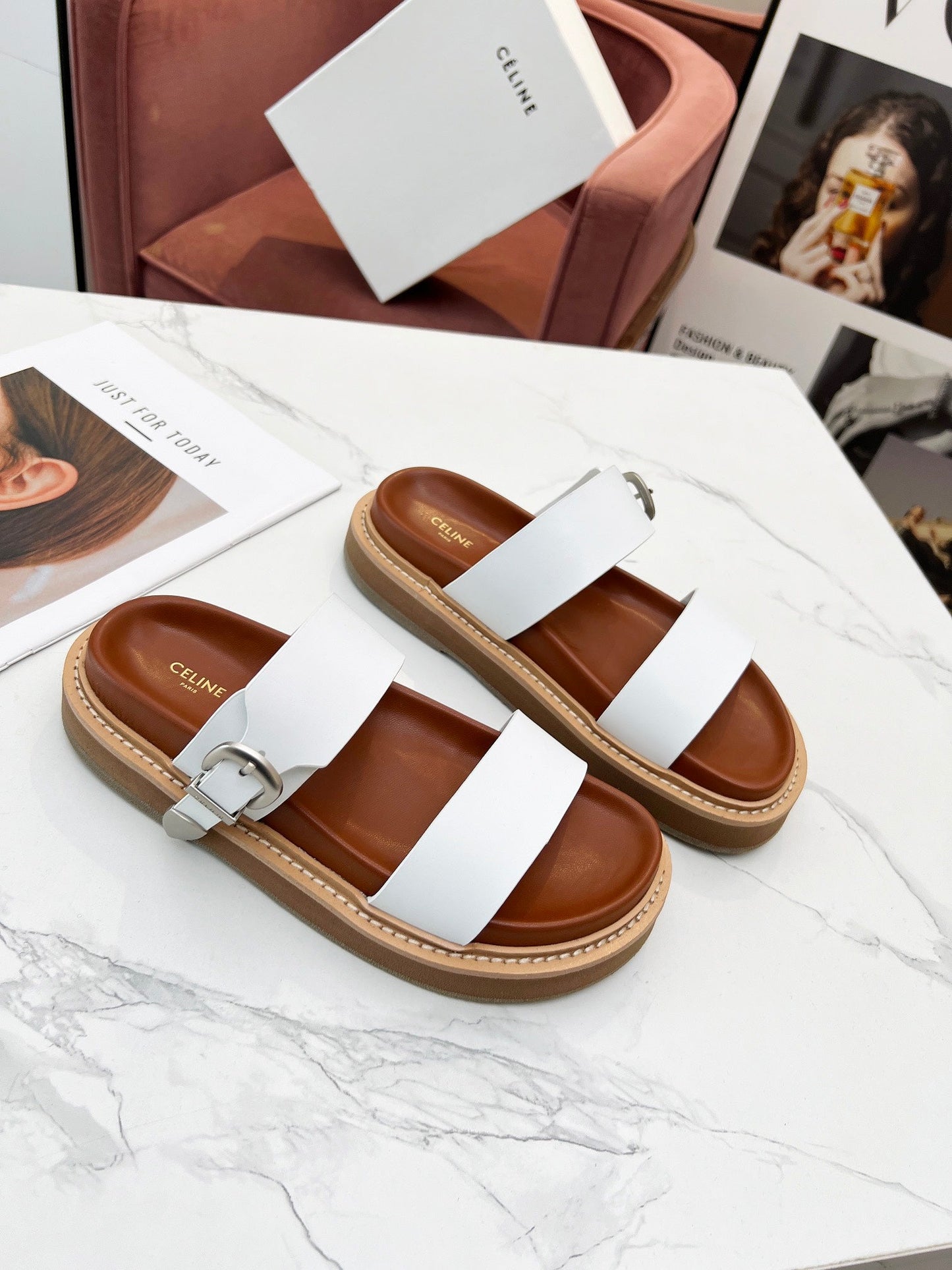 TWO-STRAP SANDALS IN WHITE CALFSKIN