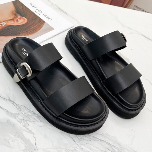 TWO-STRAP SANDALS IN BLACK CALFSKIN