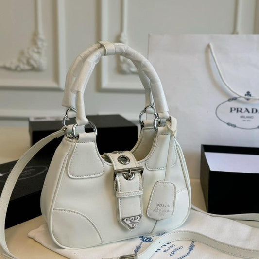 PRA 23 MOON PADDED BAG WHITE CALFSKIN WITH STRAP