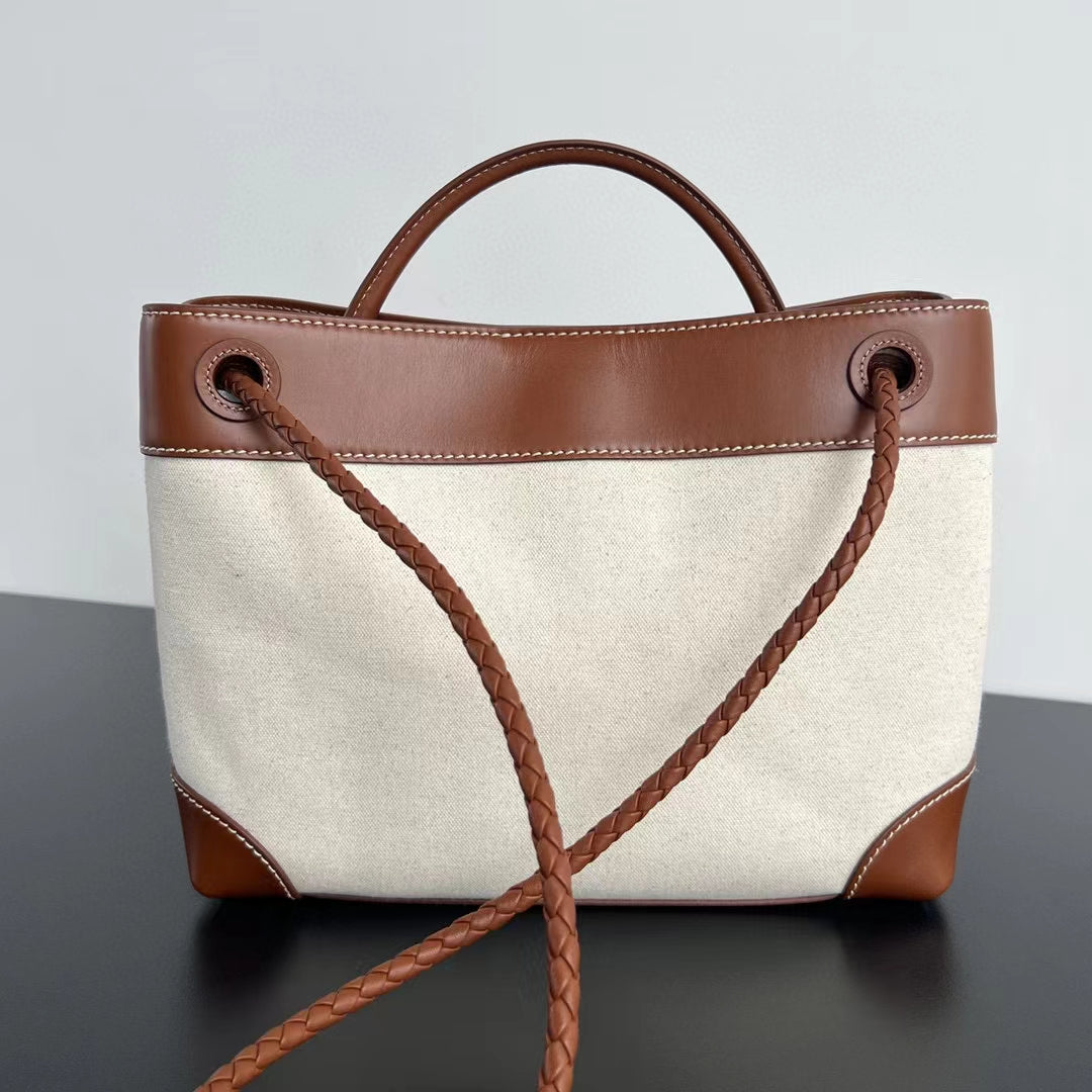 bv medium andiamo 32 brown lambskin white canvas