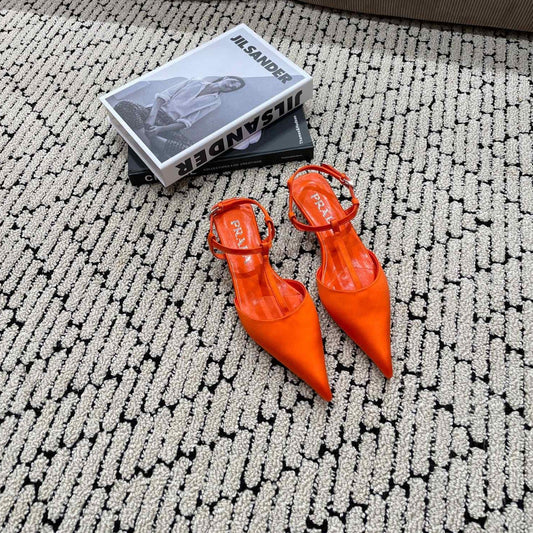 PRA SATIN SLINGBACK PUMPS BRIGHT ORANGE