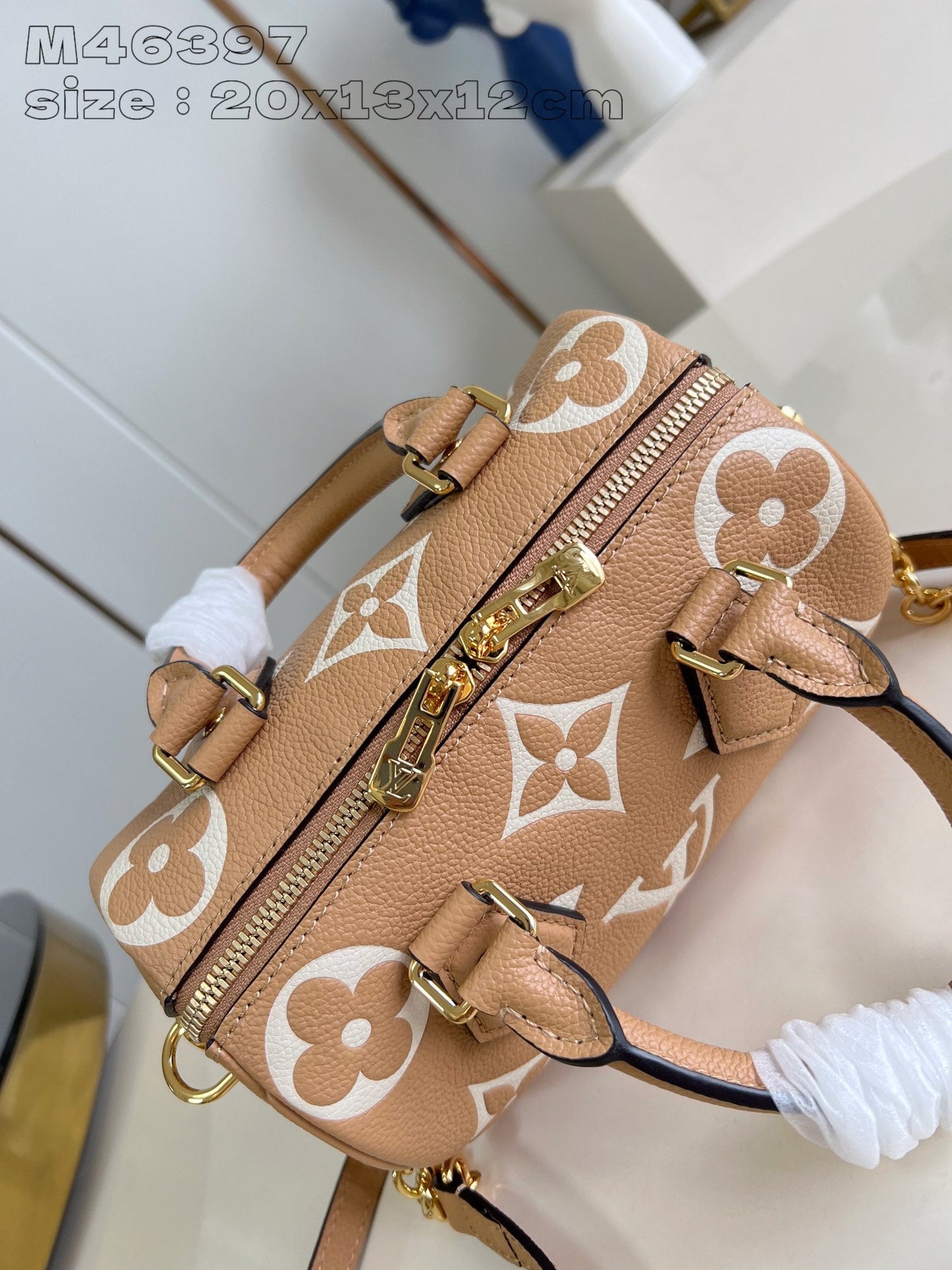 Speedy Bandouliere 20 Brown White Monogram Empreinte Calfskin