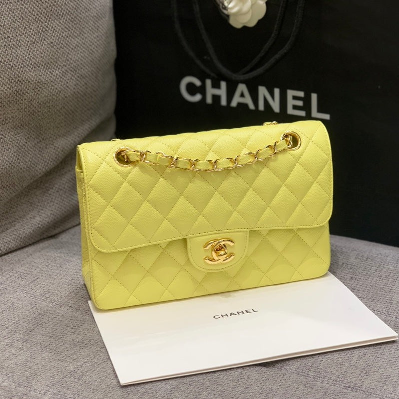 Small Classic Flap Bag 23cm Yellow Caviar Gold Hardware