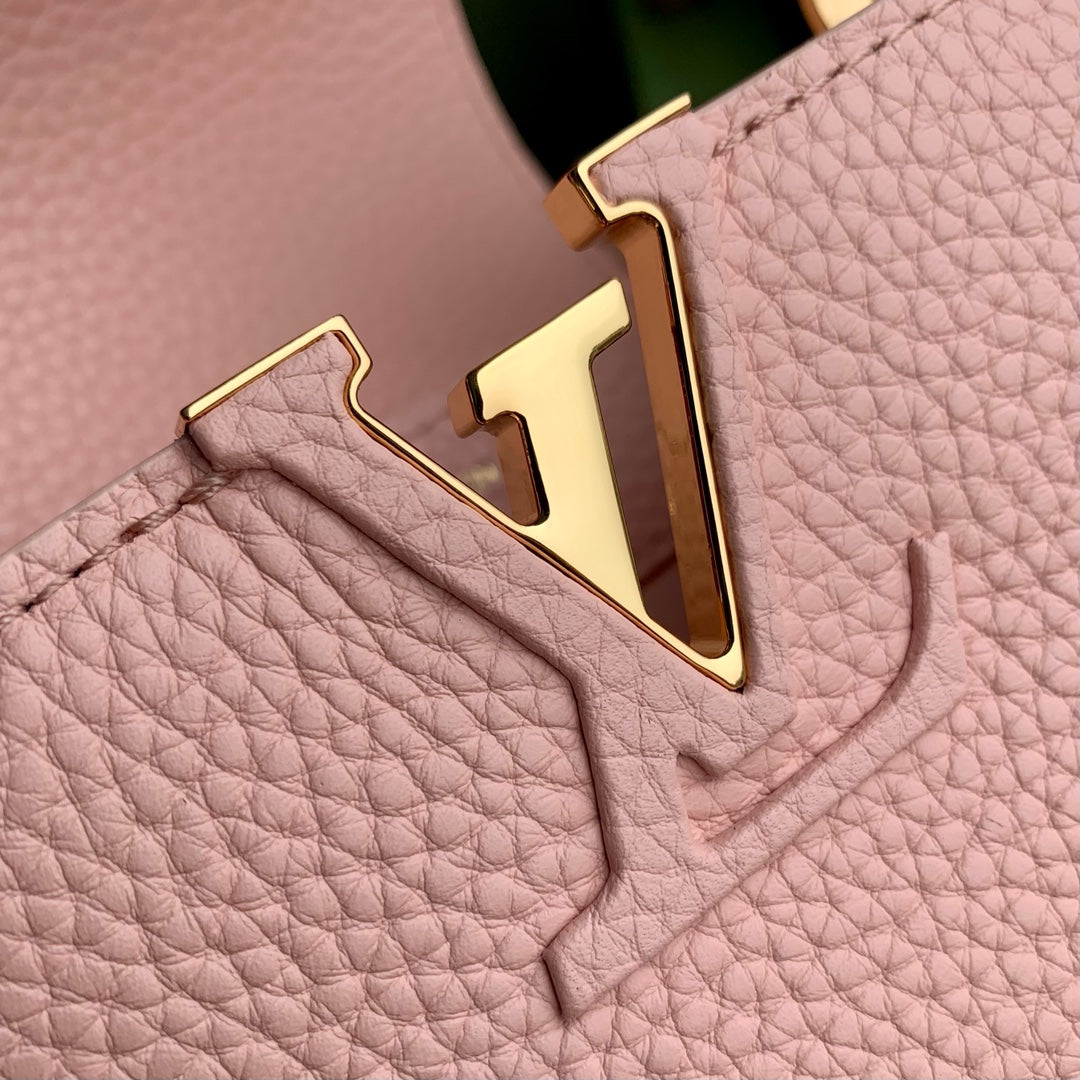 capucines mini 21 pink taurillon leather gold hardware