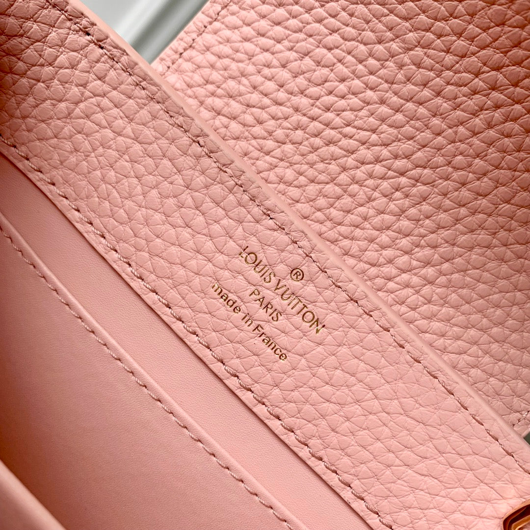 capucines mini 21 pink taurillon leather gold hardware