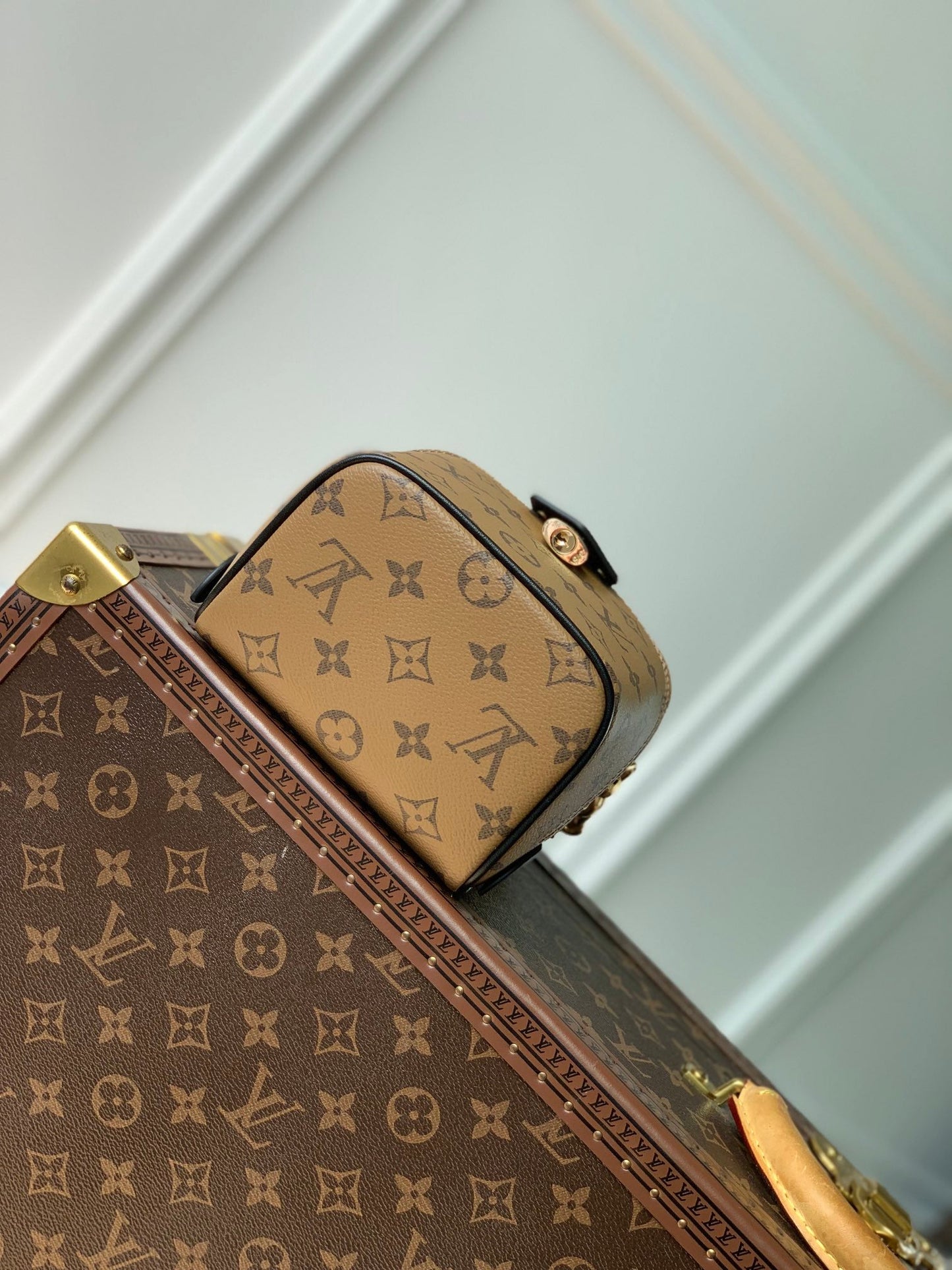 just in case 13cm beige monogram canvas black calfskin