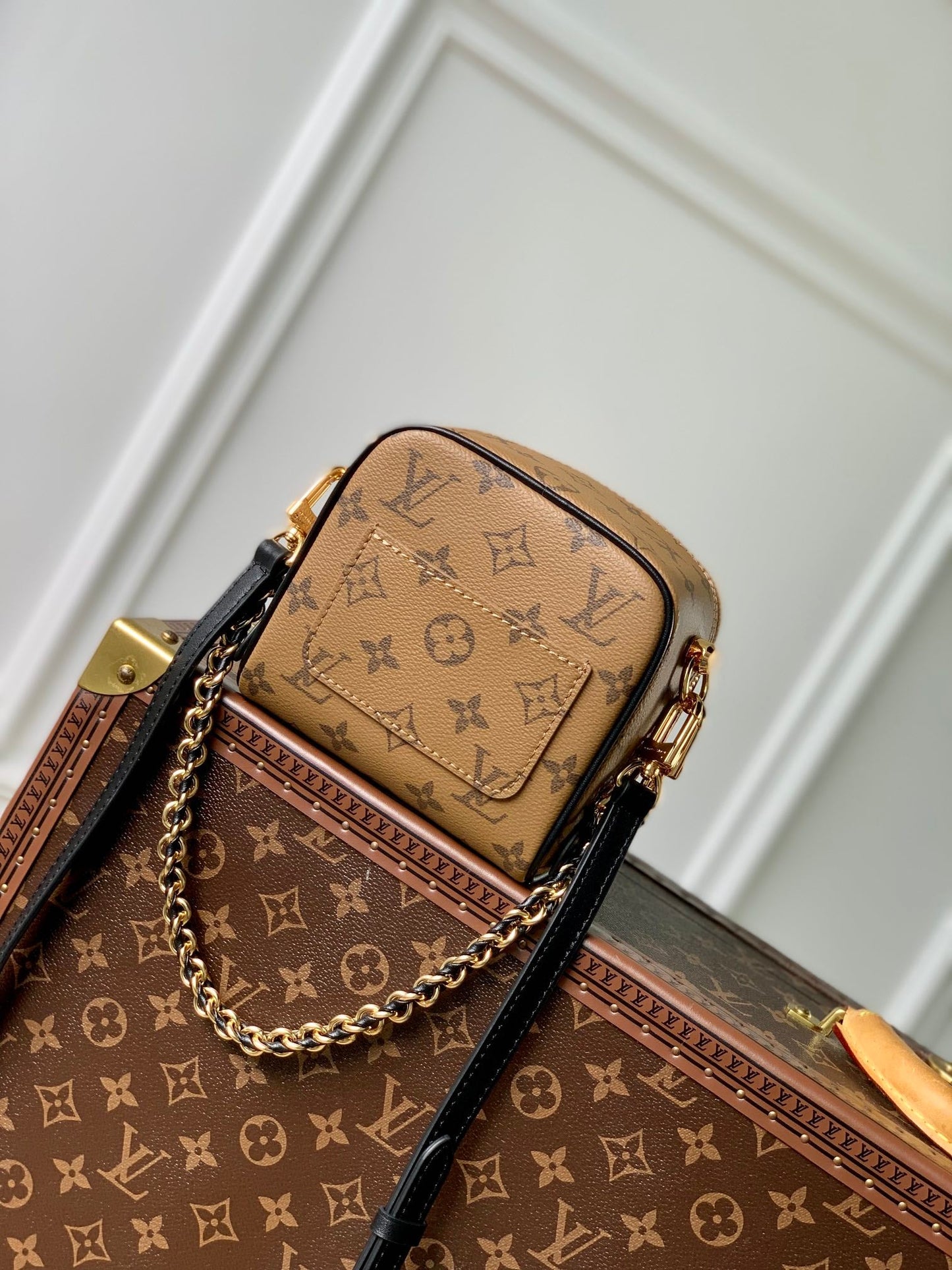 just in case 13cm beige monogram canvas black calfskin