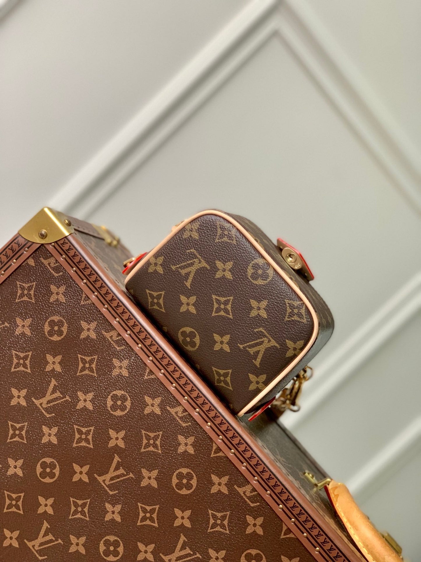 just in case 13cm black monogram canvas beige calfskin