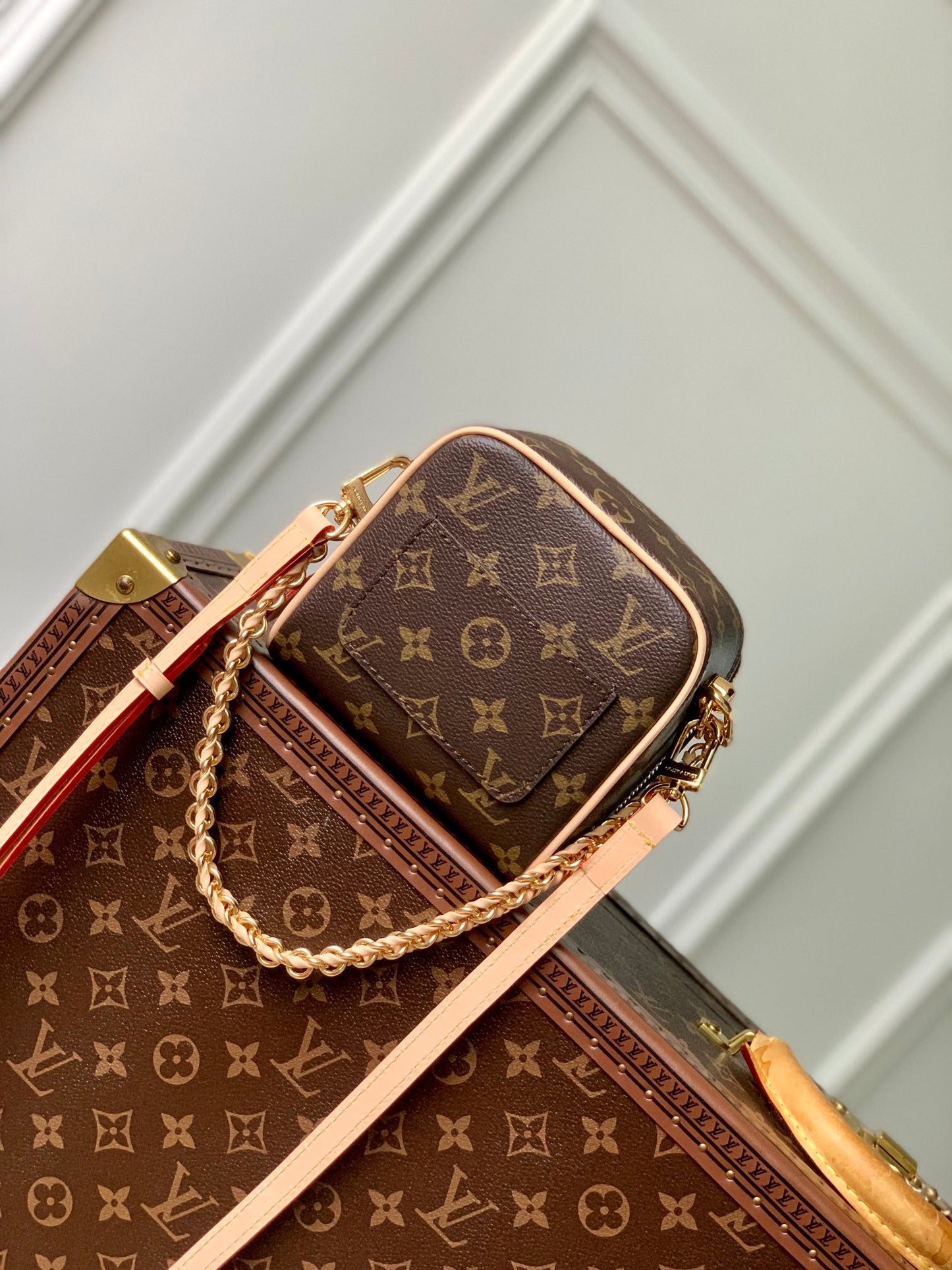 just in case 13cm black monogram canvas beige calfskin