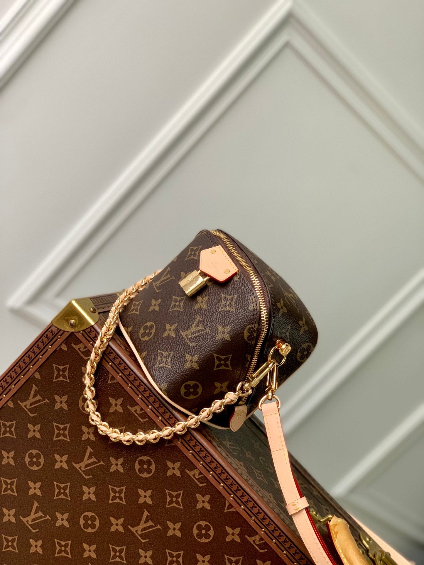 just in case 13cm black monogram canvas beige calfskin