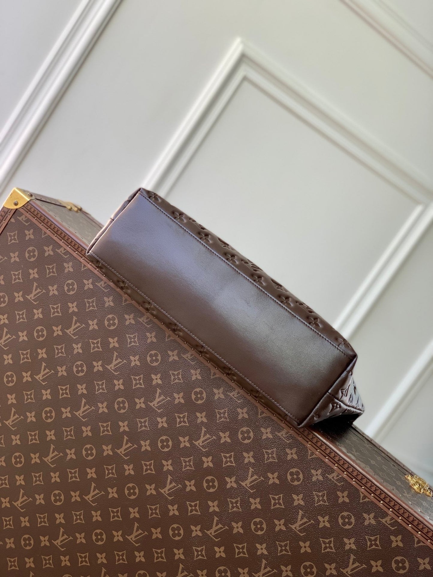 COUSSIN MM 38 IN CHOCOLATE MONOGRAM EMBOSSED CALFSKIN GOLD HARDWARE